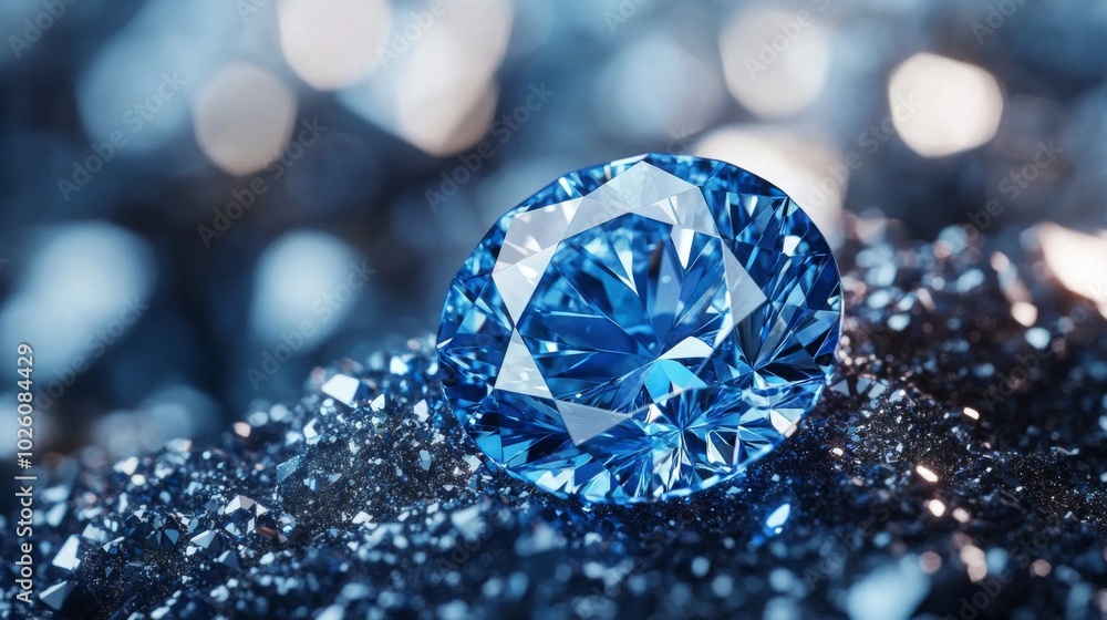 Brilliant Blue Gemstone on Sparkling Surface Brilliant Blue Gemstone on Sparkling Surface