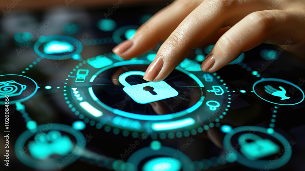 Obraz premium Business Leader Working Demonstrates Cybersecurity Measures with Technological Data Network