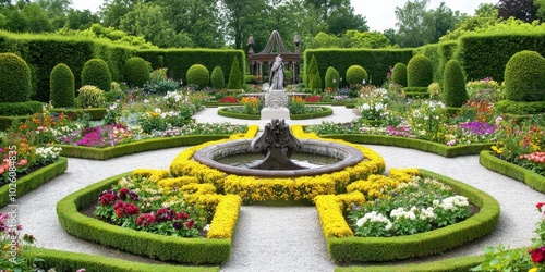 Beautiful flower garden in the summer time. Beautiful landscaped garden.