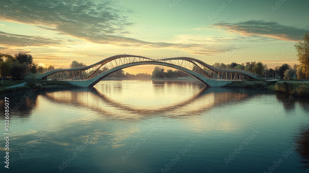 Naklejka premium Serene Bridge Over Reflective Water at Dusk