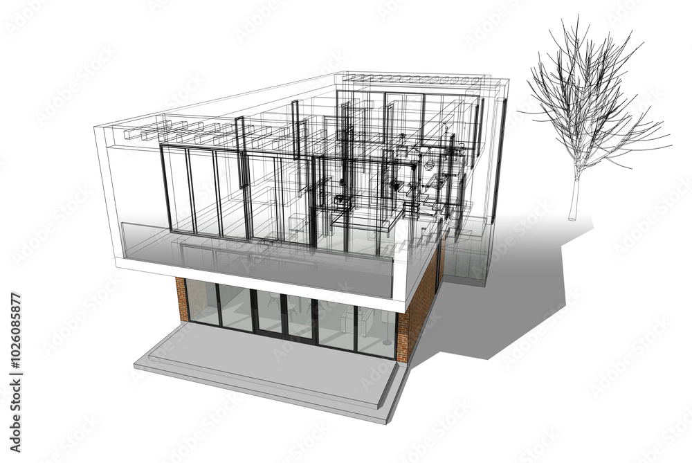 House building sketch architecture 3d illustration House building sketch architecture 3d illustration
