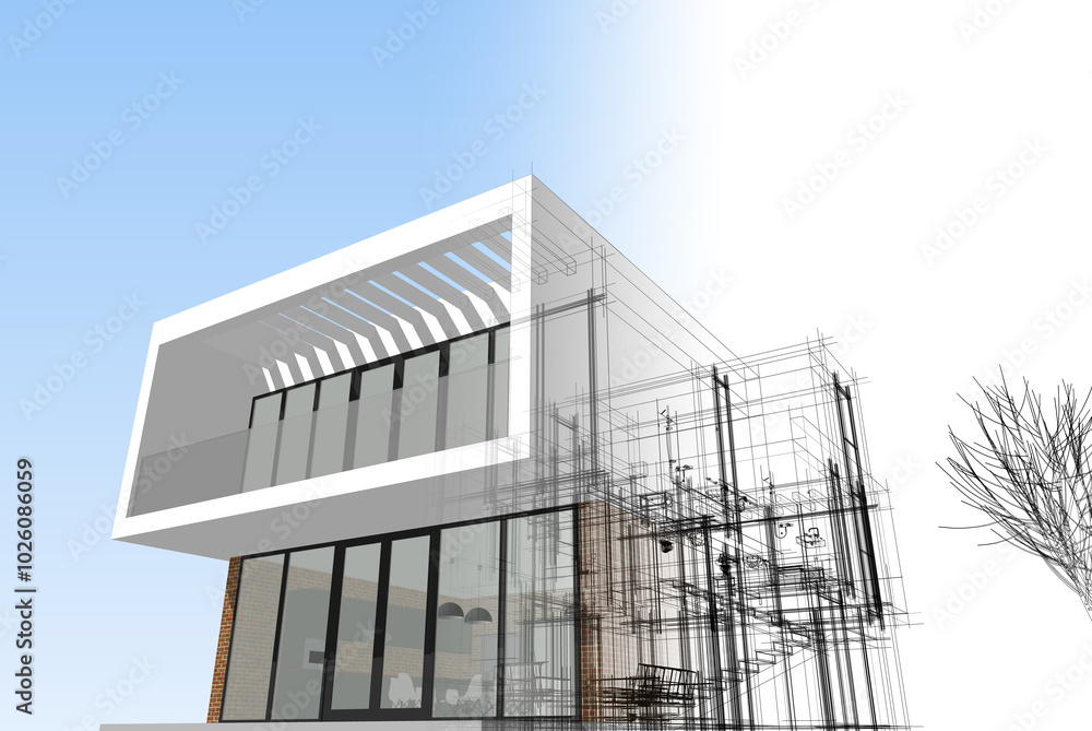 House building sketch architecture 3d illustration House building sketch architecture 3d illustration