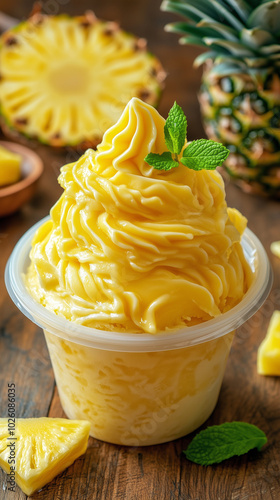 Geladinho de Abacaxi Presentation with Pineapple Slices and Mint photo