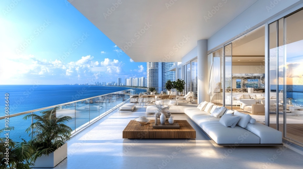 Fototapeta premium Luxurious Oceanfront Balcony Living