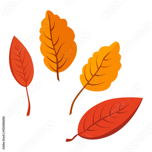 Vector autumn red and orange dry oak leaves. Flat illustration with brown plants for design