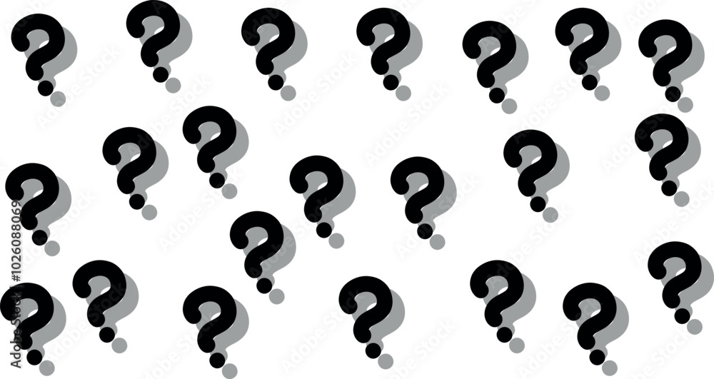 The screen is filled with plump question marks with shadows. The screen is filled with plump question marks with shadows.