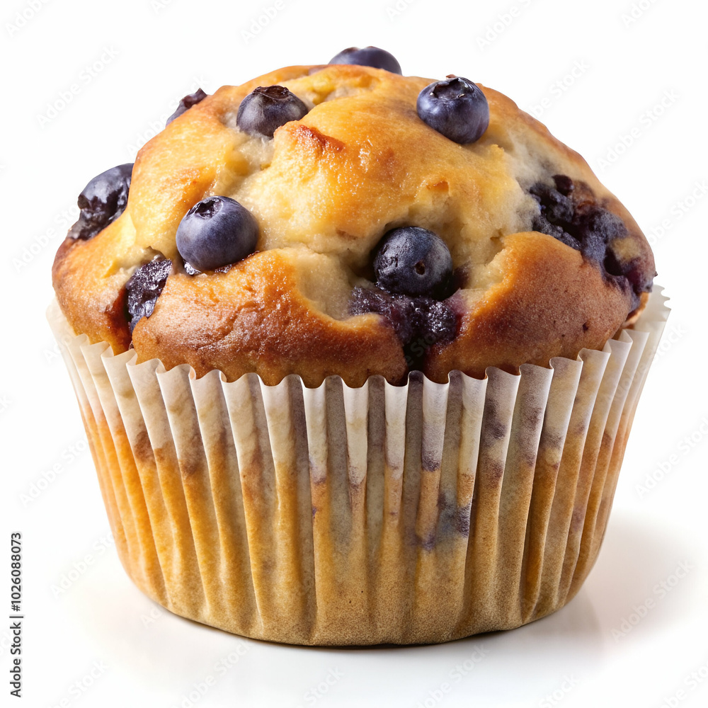 Blueberry muffin isolated on a white background, perfect for bakery menus and breakfast-themed food designs. Blueberry muffin isolated on a white background, perfect for bakery menus and breakfast-themed food designs.