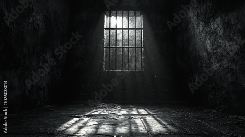 Dramatic Prison Cell with Light Streaming Through Window