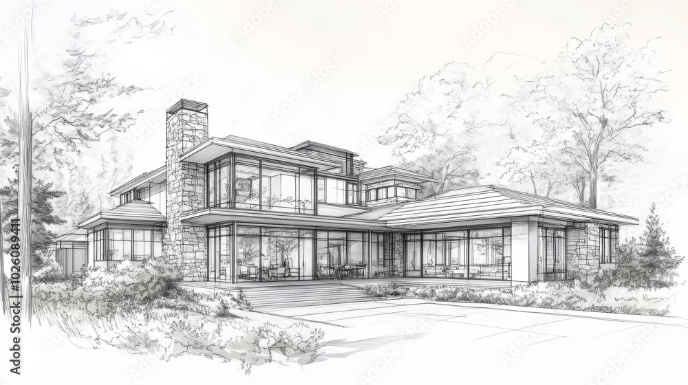 Modern Architectural Sketch of a House Modern Architectural Sketch of a House