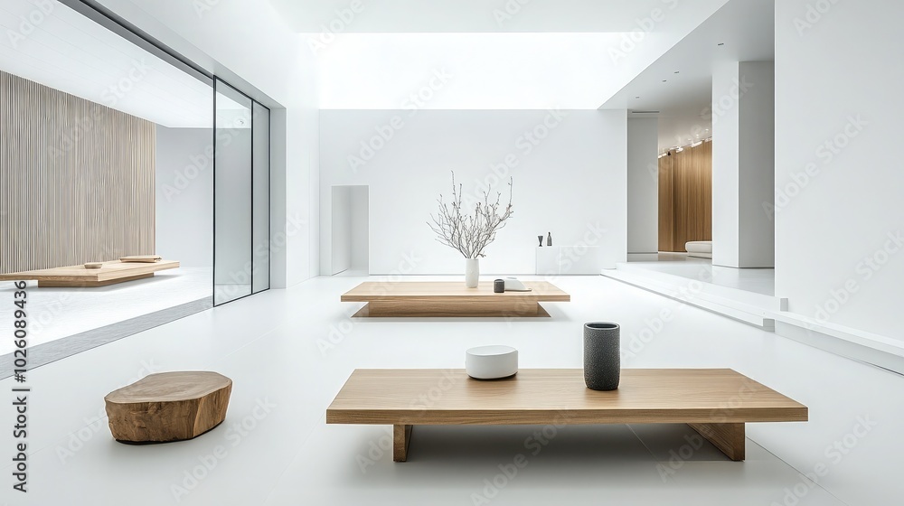 Modern Minimalist Interior with Wooden Furniture Modern Minimalist Interior with Wooden Furniture