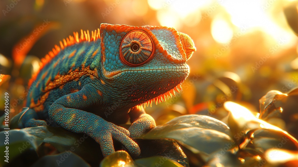 Colorful Chameleon in a Sunny Background Colorful Chameleon in a Sunny Background