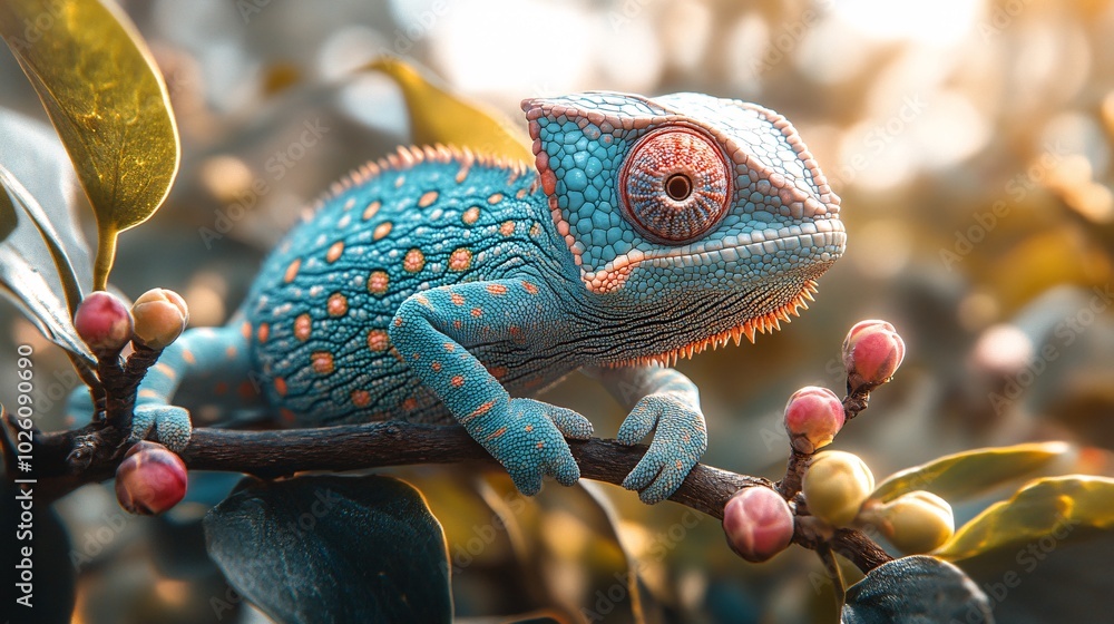 Obraz premium Chameleon on a Branch with Vibrant Colors
