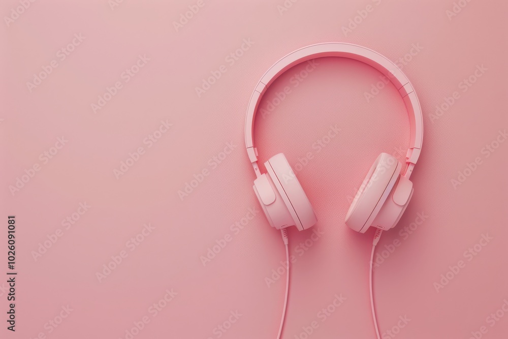 Pink headphones on a soft pink background with a minimalistic design Pink headphones on a soft pink background with a minimalistic design
