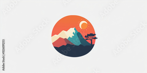 Africa. vector illustration of Africa, mountains, flat background. mountains, landscape. environmental friendly. sun over a mountain, sky , colorful image. representation icon logo. photo