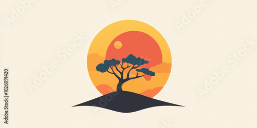 Africa. vector illustration of Africa, mountains, flat background. mountains, landscape. environmental friendly. sun over a mountain, sky , colorful image. representation icon logo. photo