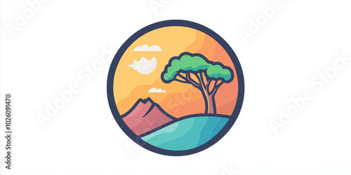 Africa. vector illustration of Africa, mountains, flat background. mountains, landscape. environmental friendly. sun over a mountain, sky , colorful image. representation icon logo.