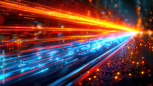 Abstract background dynamic 3d burst lines, neon glow colors on black, cosmic...
