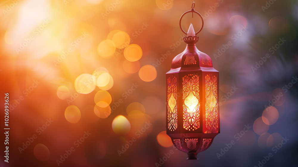 Arabic lantern hanging with light bokeh holy month ramadan background Arabic lantern hanging with light bokeh holy month ramadan background