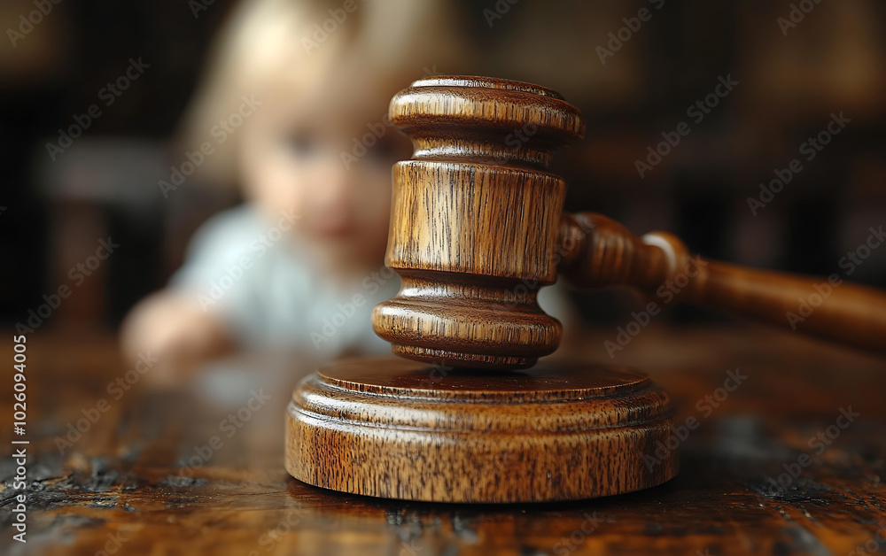 Custody Decisions: Judge's Gavel with Child in Focus Custody Decisions: Judge's Gavel with Child in Focus