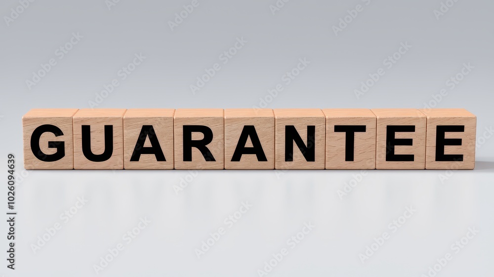 Wooden blocks arranged to spell out the word Guarantee as a symbol of trust reliability and commitment to The image represents the concept of assurance security Wooden blocks arranged to spell out the word Guarantee as a symbol of trust reliability and commitment to The image represents the concept of assurance security