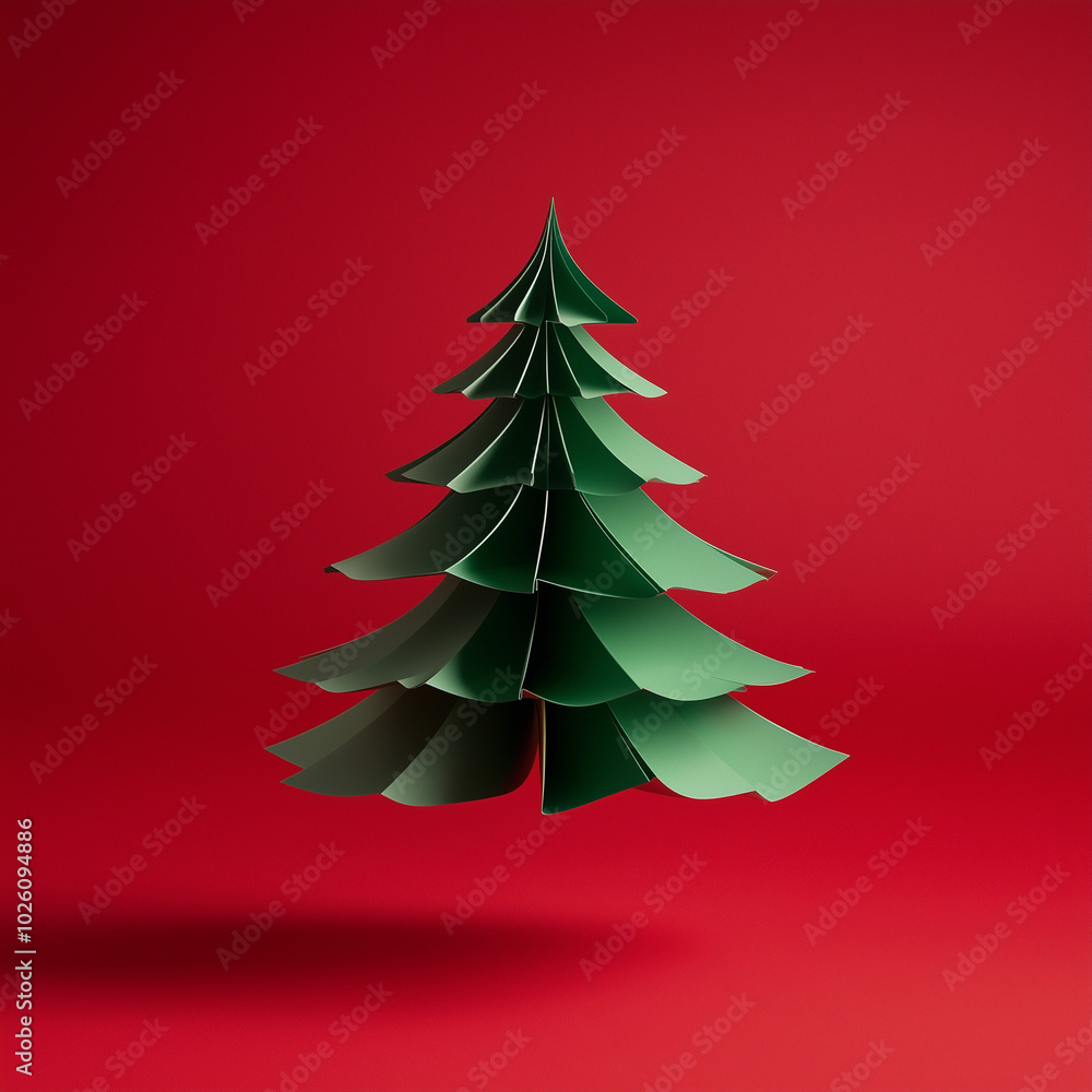 Obraz premium Origami paper Christmas tree. Minimal new year concept.
