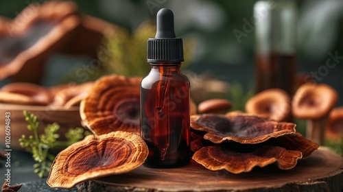 Essential Reishi Mushroom Extract in Amber Bottle