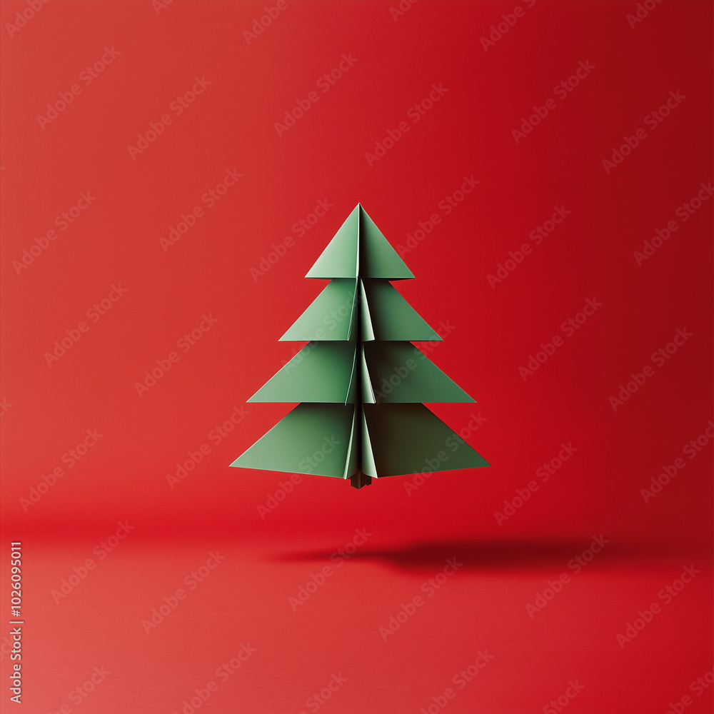 Origami paper Christmas tree. Minimal new year concept. Origami paper Christmas tree. Minimal new year concept.
