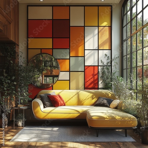 mi crei un'immagine di una stanza con i colori di Mondrian photo