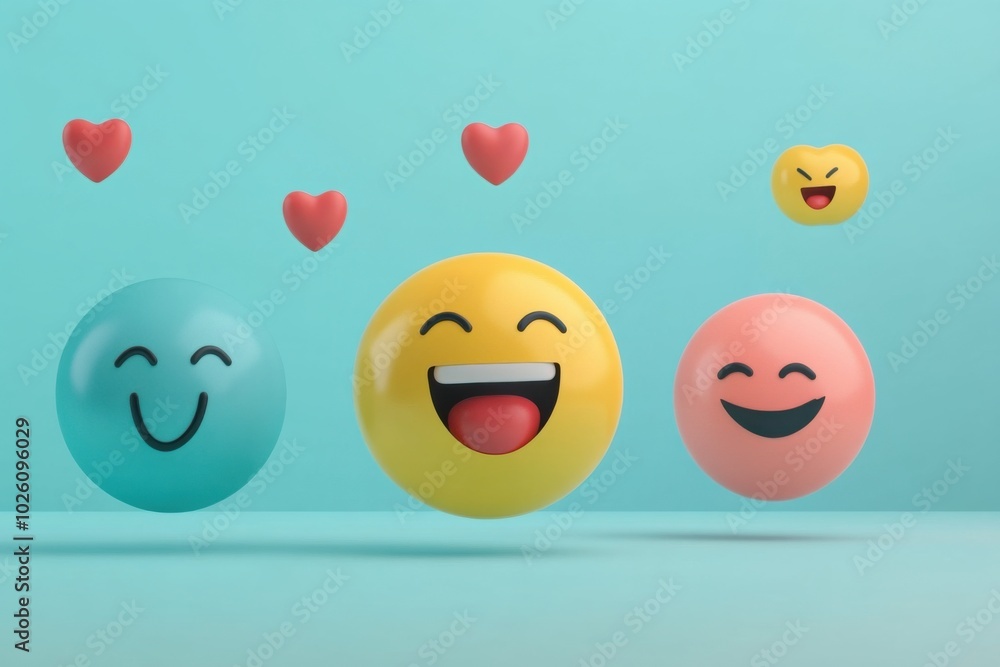 Vibrant social media feed with flying emojis, like hearts, thumbs-up, and laughing faces, in a modern design Vibrant social media feed with flying emojis, like hearts, thumbs-up, and laughing faces, in a modern design
