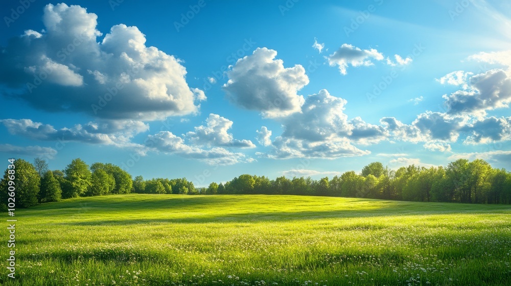 Obraz premium Lush Green Meadow Under Blue Sky