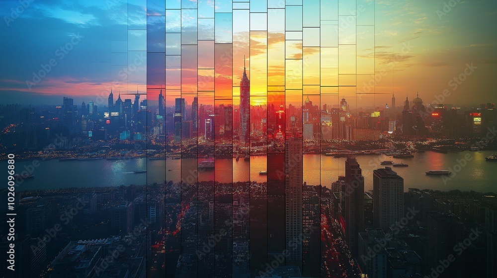 Fototapeta premium Time Lapse of City Workers at Sunset