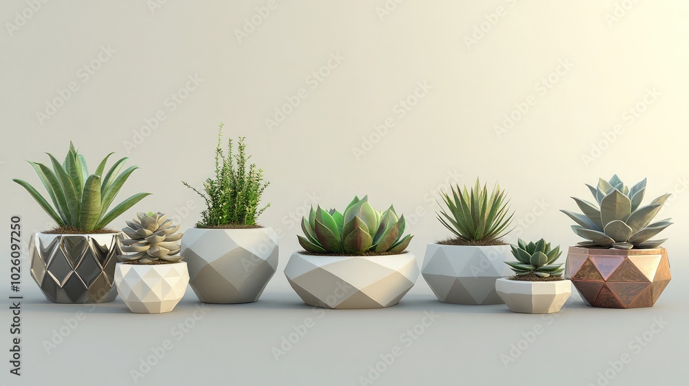 Fototapeta premium Modern Succulent Planters in Geometric Design