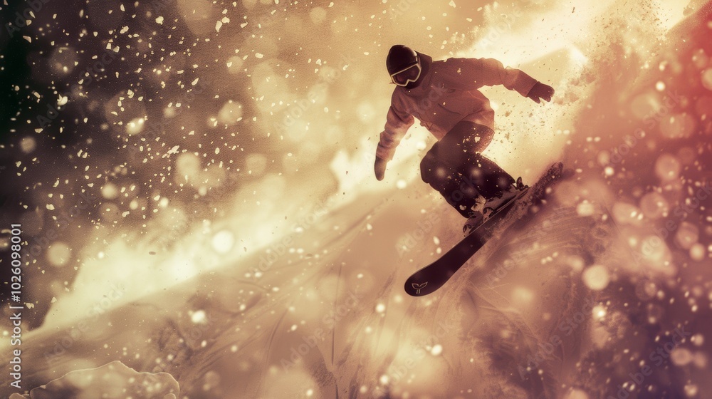 Naklejka premium Dynamic Snowboarding in a Halfpipe with Style