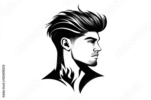 Man with hair illustration on white background, beauty salon silhouette