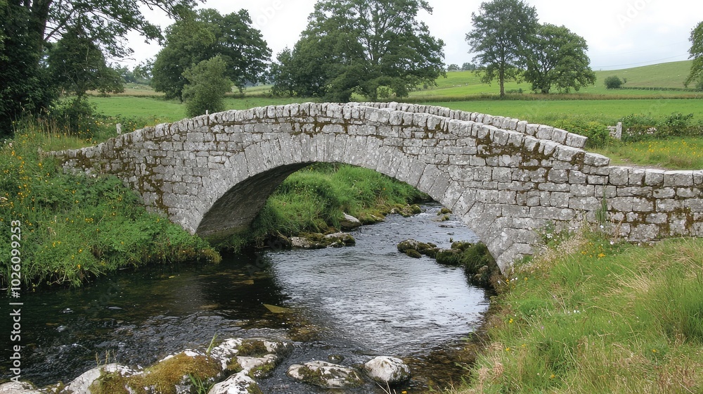 Charming Stone Bridge Over Serene Stream Charming Stone Bridge Over Serene Stream