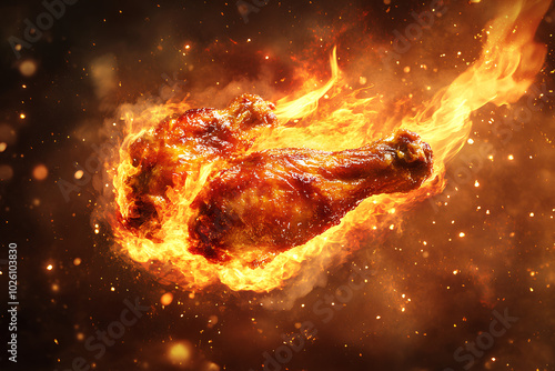 Chicken wings with fire. Design element for poster, illustration