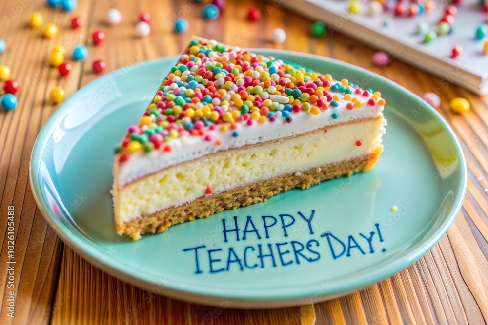 Slice of cake with sprinkles and teachers day message Slice of cake with sprinkles and teachers day message
