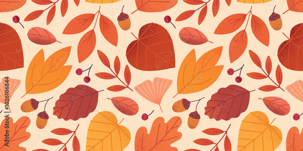 Vector autumn seamless pattern with leaves,florals and berries.Seasonal trendy wallpaper in fall colors.Autumn decoration background for prints,ad,social media marketing,branding,packaging,covers. Vector autumn seamless pattern with leaves,florals and berries.Seasonal trendy wallpaper in fall colors.Autumn decoration background for prints,ad,social media marketing,branding,packaging,covers.