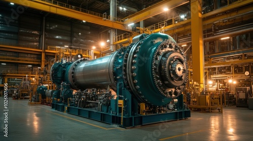 Large turbine compressor at oil refinery amidst pressure equipment