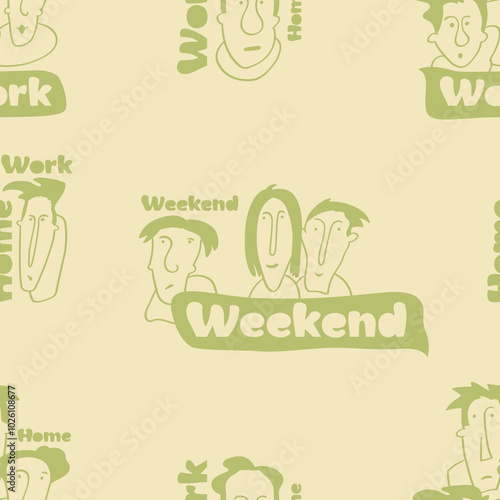 Seamless background with funny faces of anthropomorphic creatures. Humorous characters with different emotion