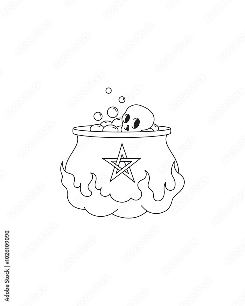Halloween. Witch's cauldron with potion on fire. Simple vector illustration. Coloring. Halloween. Witch's cauldron with potion on fire. Simple vector illustration. Coloring.