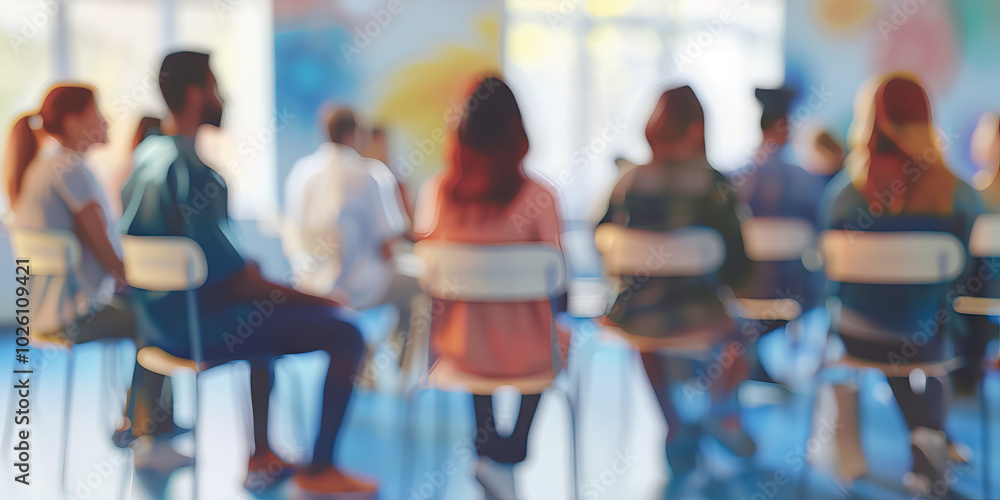 A blurred background of psychiatric patients in group therapy, emphasizing the importance of support in mental health treatment. A blurred background of psychiatric patients in group therapy, emphasizing the importance of support in mental health treatment.