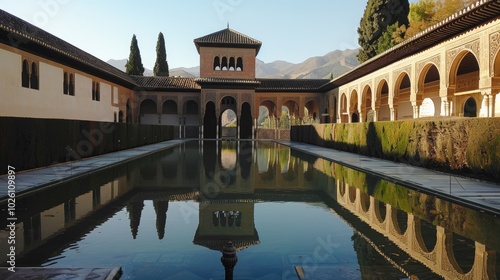 Scenic View of Alhambra Gardens in Granada, Spain