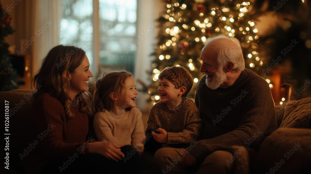 Family candidly gathered in cozy living room with natural light, sharing laughter and joy Family candidly gathered in cozy living room with natural light, sharing laughter and joy