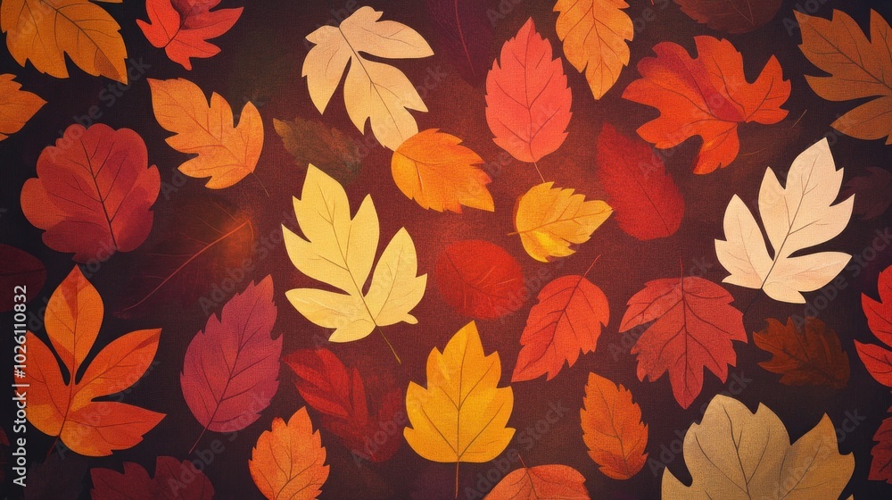 Autumn leaves background with warm and vibrant colors, essence of fall season Autumn leaves background with warm and vibrant colors, essence of fall season