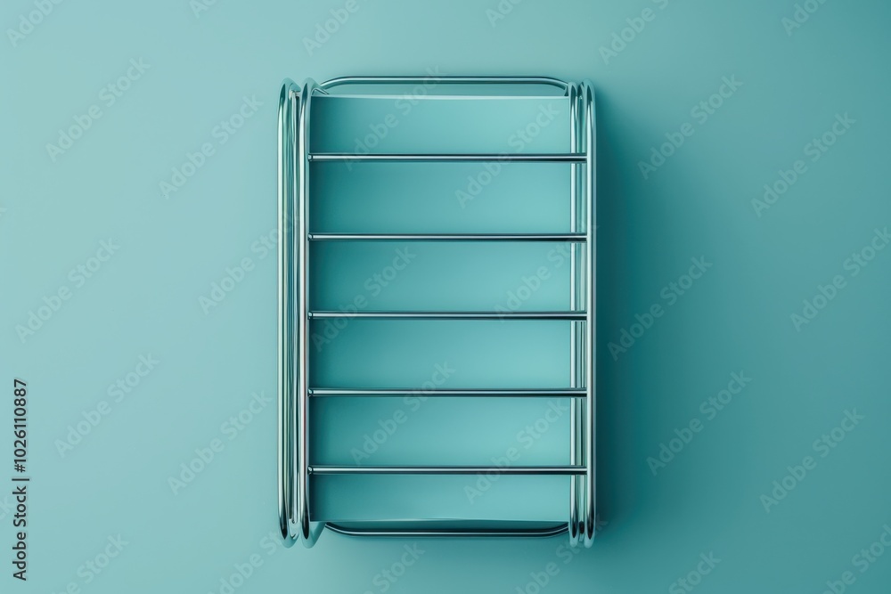 Modern metal rack on a turquoise background with natural shadows Modern metal rack on a turquoise background with natural shadows