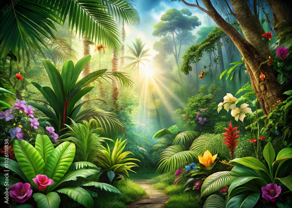 Lush Rainforest Landscape with Vibrant Greenery and Copy Space for Nature Photography Lush Rainforest Landscape with Vibrant Greenery and Copy Space for Nature Photography