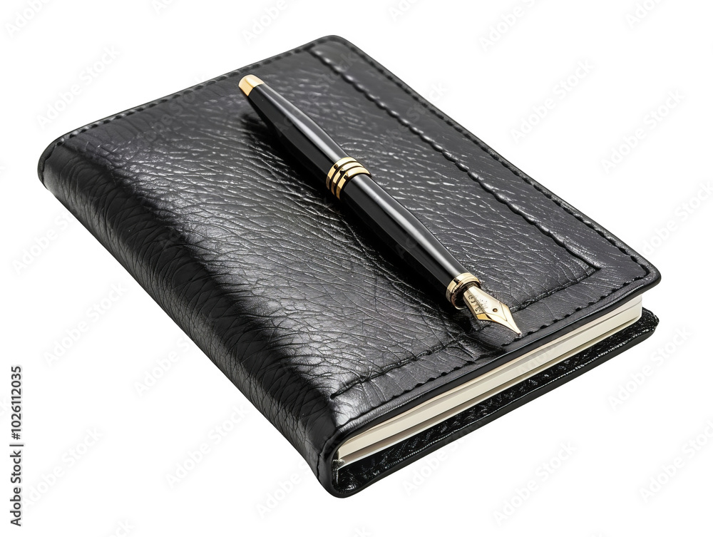 Elegant Black Notebook with Fountain Pen on Top Elegant Black Notebook with Fountain Pen on Top
