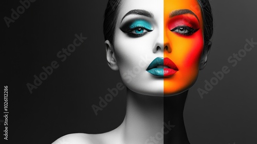 A Woman's Face Half Black and White Half Colored