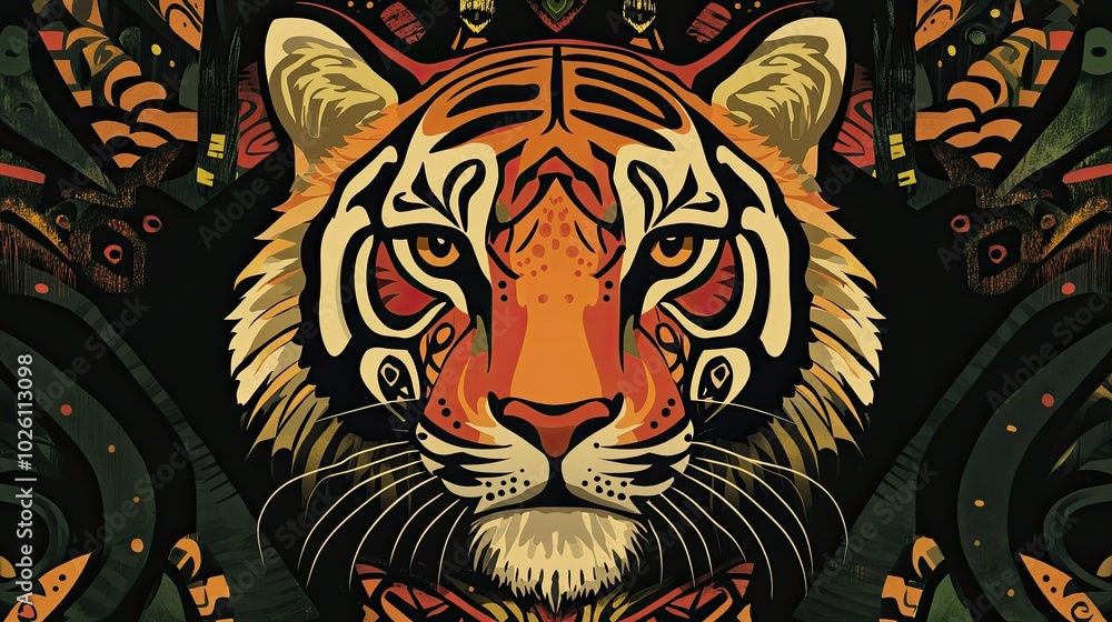 A stylized tiger icon with tribal-inspired patterns, symbolizing strength and power. A stylized tiger icon with tribal-inspired patterns, symbolizing strength and power.